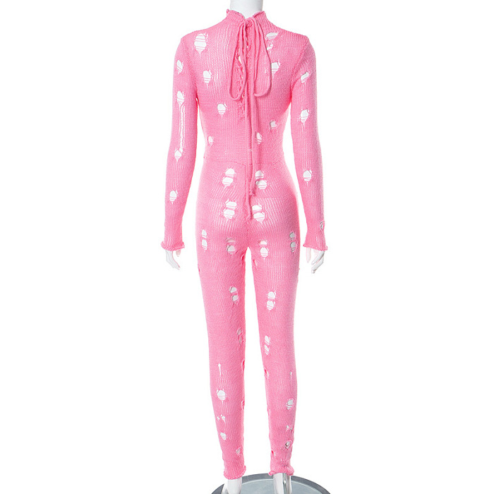 SUPER WHOLESALE | Ripped Slim Fit Knit Bodysuit in Pink