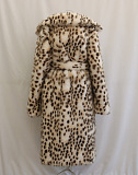 SUPER WHOLESALE | Leopard Print Faux Fur Coat with Fox Fur Long Overcoat