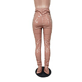 SUPER WHOLESALE | Side-Slit Fleece-Lined Glossy PU Leather Casual Pants