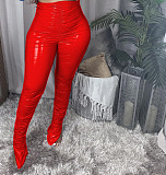 SUPER WHOLESALE | Side-Slit Fleece-Lined Glossy PU Leather Casual Pants