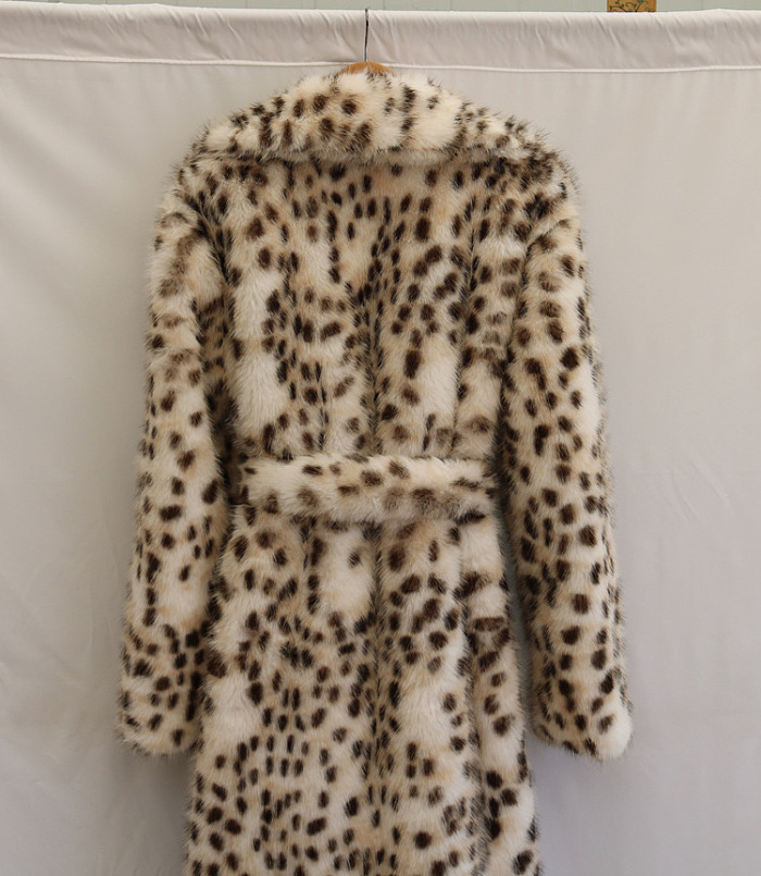 SUPER WHOLESALE | Leopard Print Faux Fur Coat with Fox Fur Long Overcoat