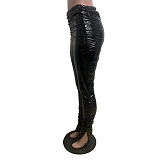 SUPER WHOLESALE | Side-Slit Fleece-Lined Glossy PU Leather Casual Pants