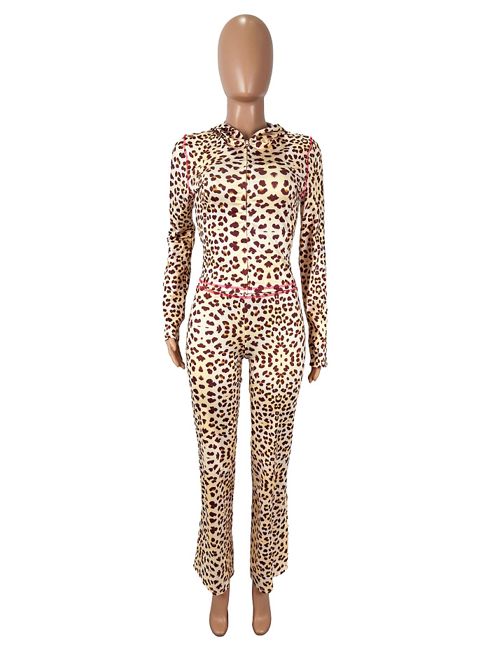 SUPER WHOLESALE | Hooded Cardigan Leopard Print Long Pants Set