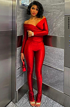 SUPER WHOLESALE | Off-Shoulder V-Neck Fitted Two-Piece Set