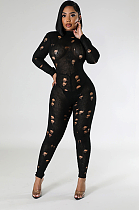 SUPER WHOLESALE | Ripped Slim Fit Knit Bodysuit in Black