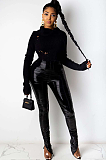 SUPER WHOLESALE | Side-Slit Fleece-Lined Glossy PU Leather Casual Pants