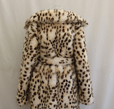 SUPER WHOLESALE | Leopard Print Faux Fur Coat with Fox Fur Long Overcoat