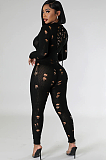 SUPER WHOLESALE | Ripped Slim Fit Knit Bodysuit in Black