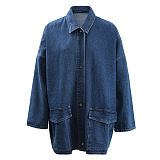 SUPER WHOLESALE |Oversized Shoulder-Sleeve Denim Shirt