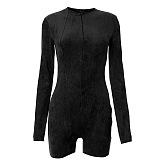 SUPER WHOLESALE | Zipper High-Neck Fitted Long-Sleeve Bodysuit Shorts