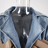 SUPER WHOLESALE |Collared Ruffled Hem Color-Block Patchwork Denim Jacket