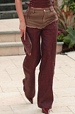 SUPER WHOLESALE | Fringe Patchwork Washed Color-Block PU Casual Pants