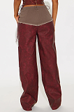 SUPER WHOLESALE | Fringe Patchwork Washed Color-Block PU Casual Pants