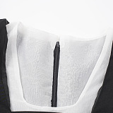 SUPER WHOLESALE | Color-Block Waist-Cinching Slit Bell-Sleeve Dress