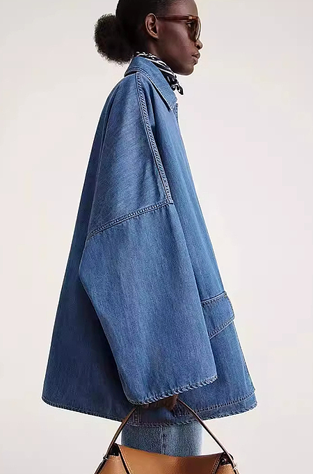 SUPER WHOLESALE |Oversized Shoulder-Sleeve Denim Shirt