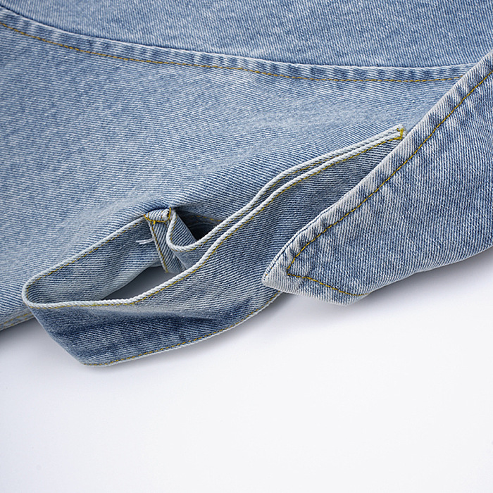 SUPER WHOLESALE |Collared Ruffled Hem Color-Block Patchwork Denim Jacket