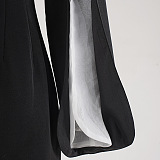 SUPER WHOLESALE | Color-Block Waist-Cinching Slit Bell-Sleeve Dress