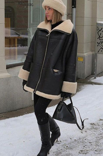 SUPER WHOLESALE | Cashmere Leather Fur Collar Composite Coat