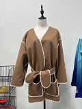 SUPER WHOLESALE | V-Neck Tie-Front Cardigan With Belted Lace Detail Jacket