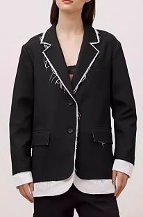 SUPER WHOLESALE | Color-Block Frayed Hem Blazer