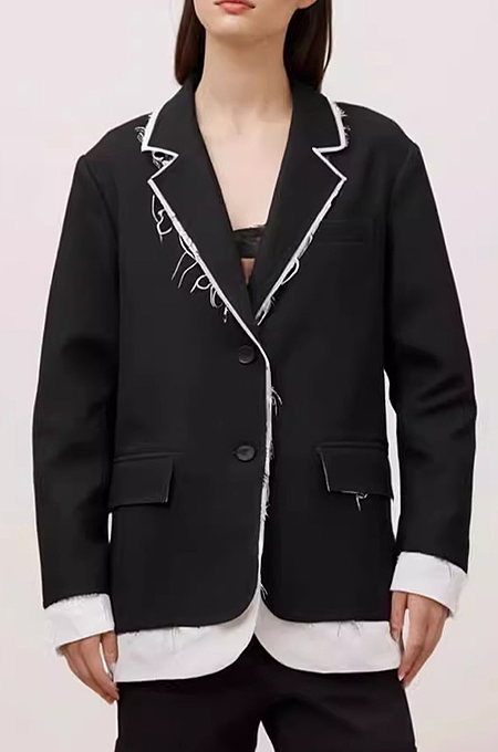 SUPER WHOLESALE | Color-Block Frayed Hem Blazer