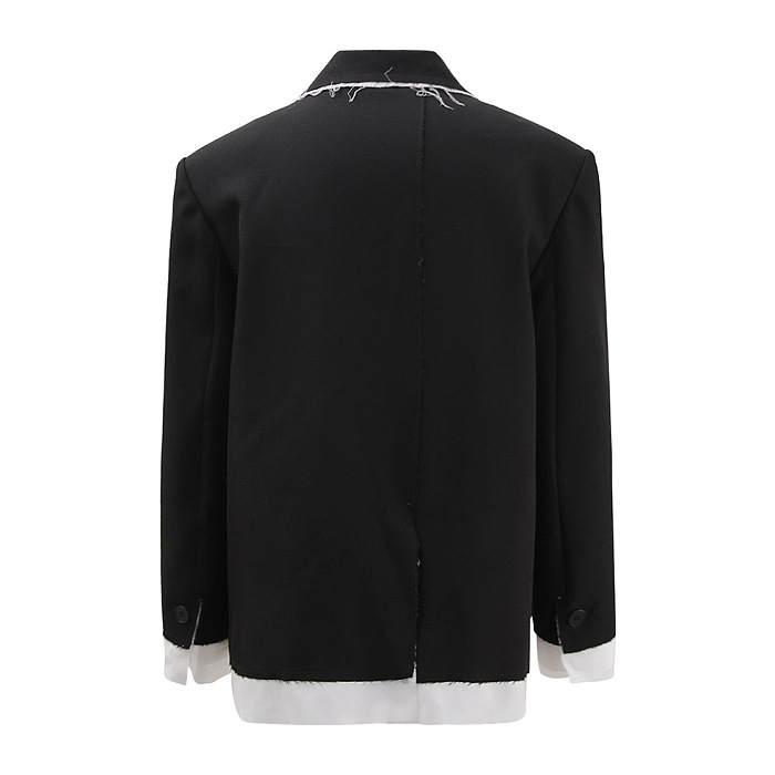 SUPER WHOLESALE | Color-Block Frayed Hem Blazer