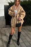SUPER WHOLESALE | Cashmere Leather Fur Collar Composite Belted Coat