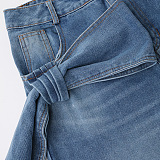 SUPER WHOLESALE | Patchwork Bow Tie-Wash Denim Pants