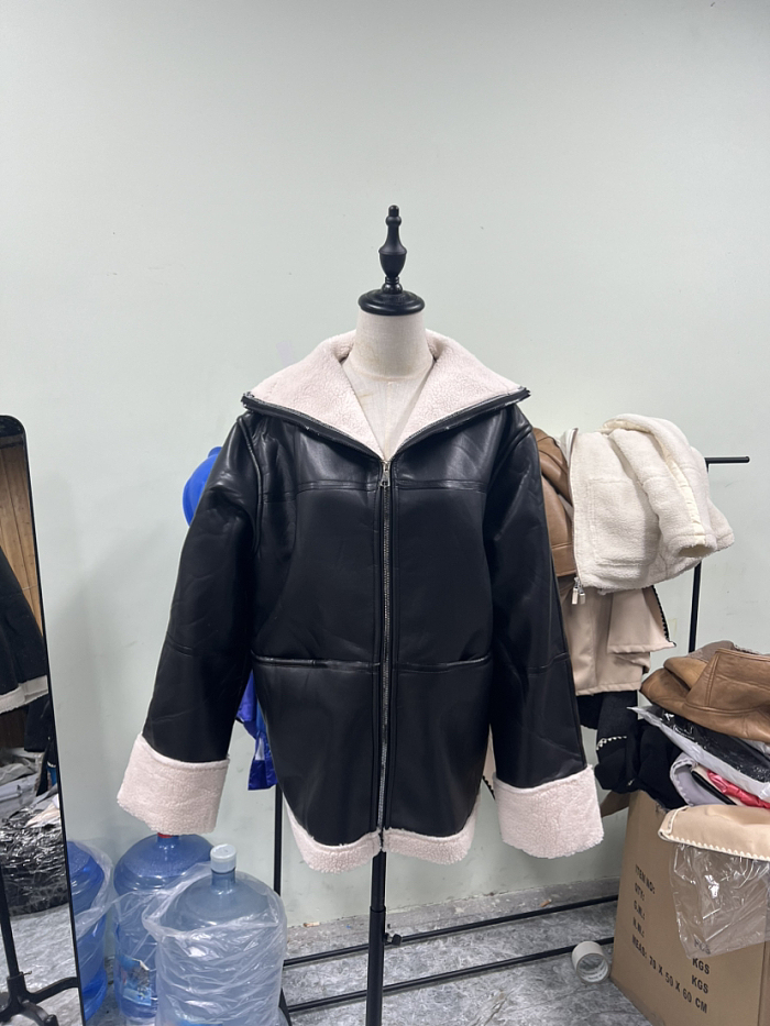 SUPER WHOLESALE | Cashmere Leather Fur Collar Composite Coat