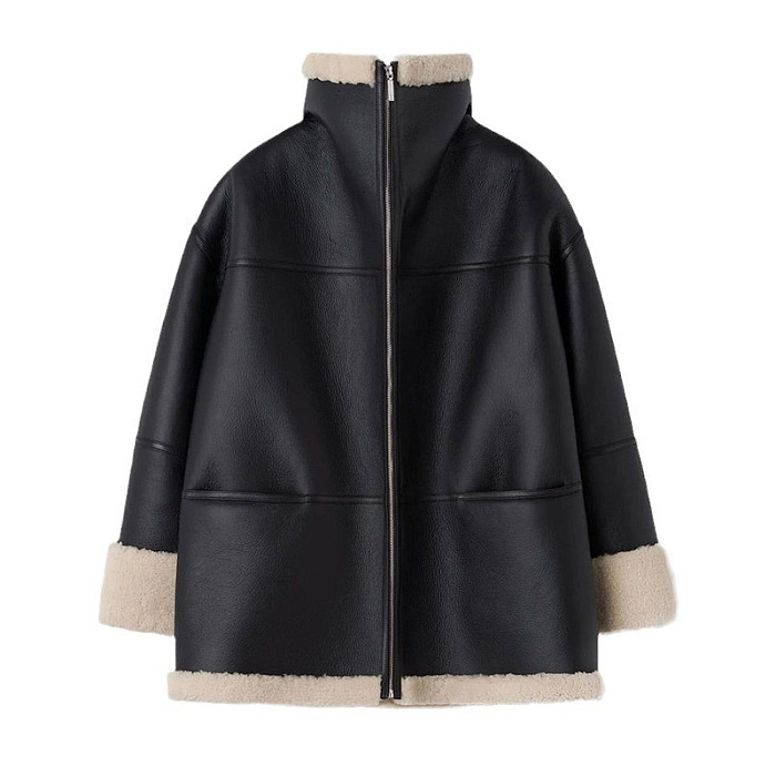 SUPER WHOLESALE | Cashmere Leather Fur Collar Composite Coat