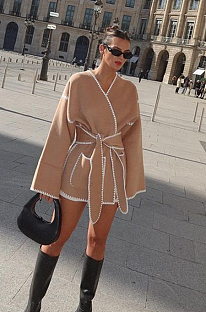 SUPER WHOLESALE | V-Neck Tie-Front Cardigan With Belted Lace Detail Jacket