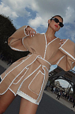 SUPER WHOLESALE | V-Neck Tie-Front Cardigan With Belted Lace Detail Jacket