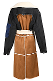 SUPER WHOLESALE | Patchwork Lamb Wool Lining Oversized Collared Long Thick Coat