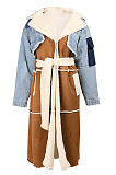 SUPER WHOLESALE | Patchwork Lamb Wool Lining Oversized Collared Long Thick Coat