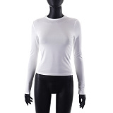 SUPER WHOLESALE | Solid Color Round Neck Long Sleeve Basic T-shirt