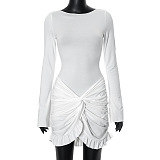 SUPER WHOLESALE |Round Neck Long Sleeve Bodycon Short Dress