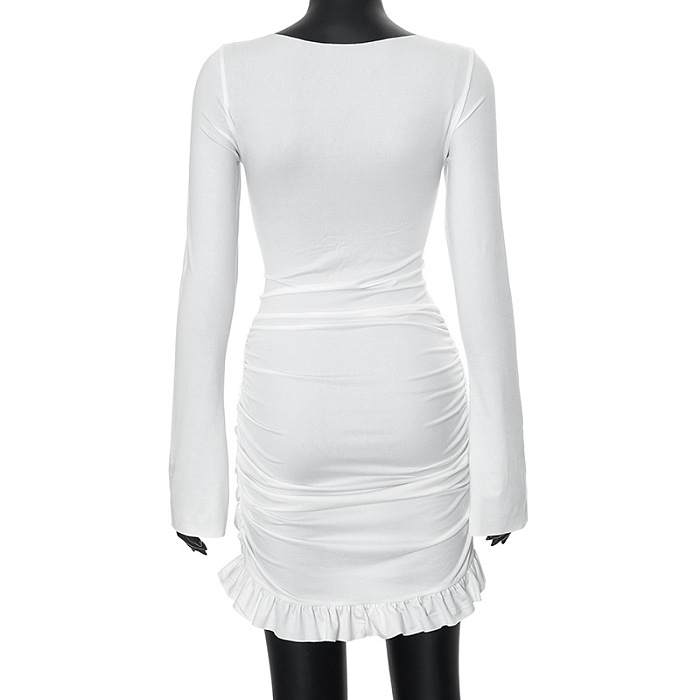 SUPER WHOLESALE |Round Neck Long Sleeve Bodycon Short Dress