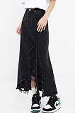 SUPER WHOLESALE | Frayed Hem Ripped Long Skirt