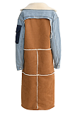 SUPER WHOLESALE | Patchwork Lamb Wool Lining Oversized Collared Long Thick Coat