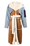 SUPER WHOLESALE | Patchwork Lamb Wool Lining Oversized Collared Long Thick Coat