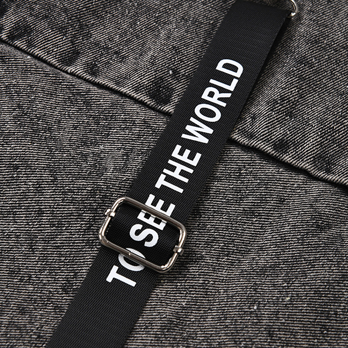 SUPER WHOLESALE | Vintage Washed Patchwork Woven Belt Denim Pants
