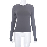 SUPER WHOLESALE | Solid Color Round Neck Long Sleeve Basic T-shirt