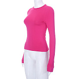 SUPER WHOLESALE | Solid Color Round Neck Long Sleeve Basic T-shirt