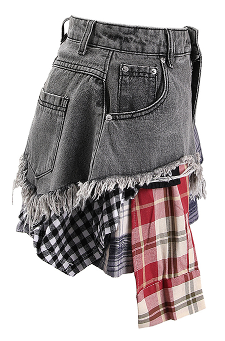 SUPER WHOLESALE | Deconstructed Asymmetric Plaid Patchwork Skirt