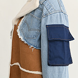 SUPER WHOLESALE | Patchwork Lamb Wool Lining Oversized Collared Long Thick Coat