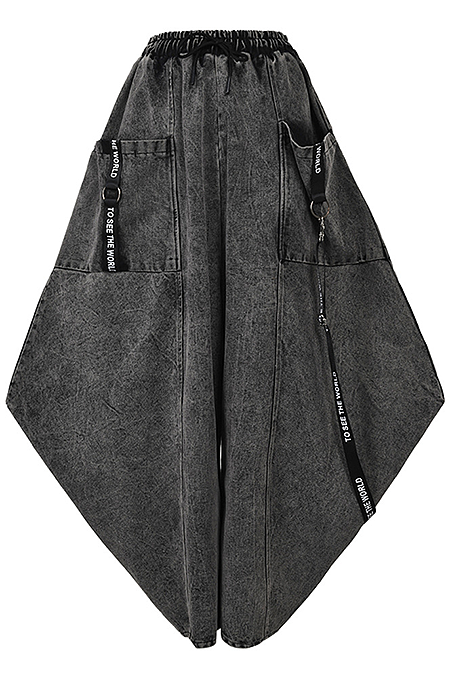 SUPER WHOLESALE | Vintage Washed Patchwork Woven Belt Denim Pants