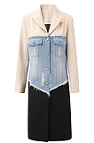 SUPER WHOLESALE | Denim Patchwork Single-Breasted Trench Coat