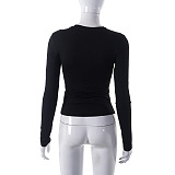 SUPER WHOLESALE | Solid Color Round Neck Long Sleeve Basic T-shirt