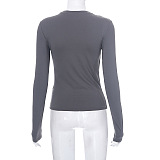 SUPER WHOLESALE | Solid Color Round Neck Long Sleeve Basic T-shirt