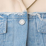 SUPER WHOLESALE | Denim Patchwork Single-Breasted Trench Coat